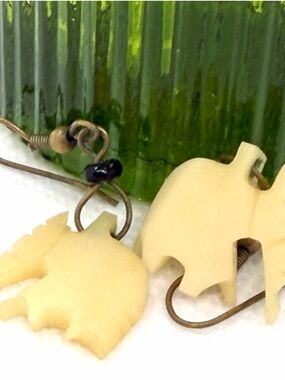 Hand carved Tagua Nut Elephant Dangle Earrings